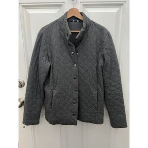Lands End Womens Gray Quilted Cotton Snap Front Barn Jacket Coat Size S 6-8